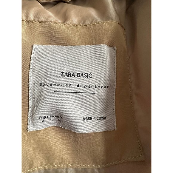 Zara‎ Basic Worn once down feather blend fur hood trim coat beige caramel size S - Picture 5 of 14